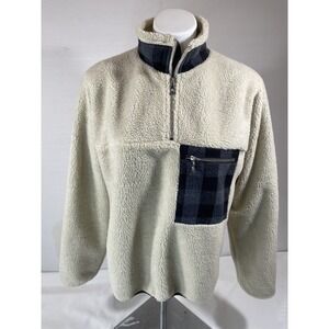 Adam Lippes Fleece‎ Pullover Sweater Women Small Ivory Plaid Activewear Jacket